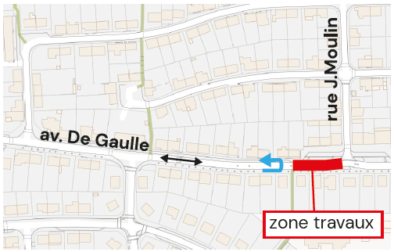 Schéma travaux assainissement entre la rue Jean Moulin et le n°52 du 24 août au 4 septembre