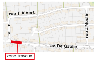 Schéma travaux assainissement entre la rue Théodore
Albert et la rue Jean Mermoz du 7 au 25 septembre
